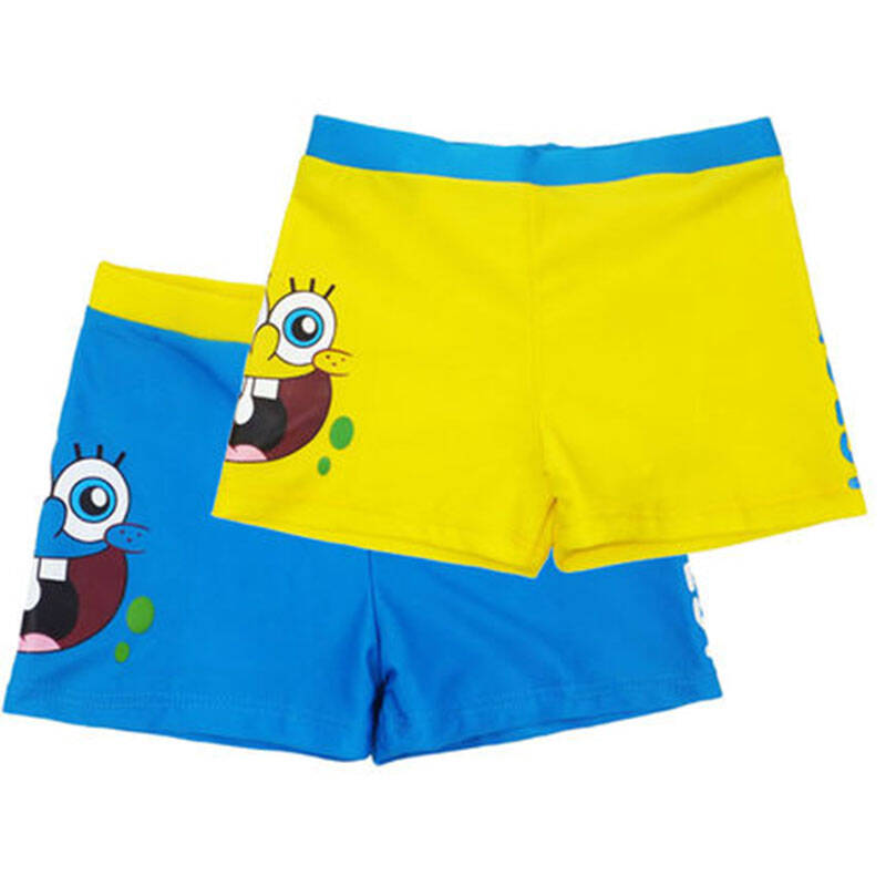 特价卡通儿童泳裤 海绵宝宝中大童平角泳裤 海边戏水训练游泳裤 黄色