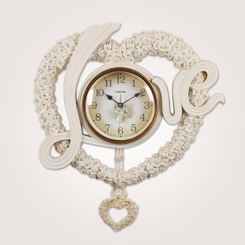 丽盛(lisheng)心形欧式挂钟客厅静音时钟卧室静音钟表餐厅石英钟挂表