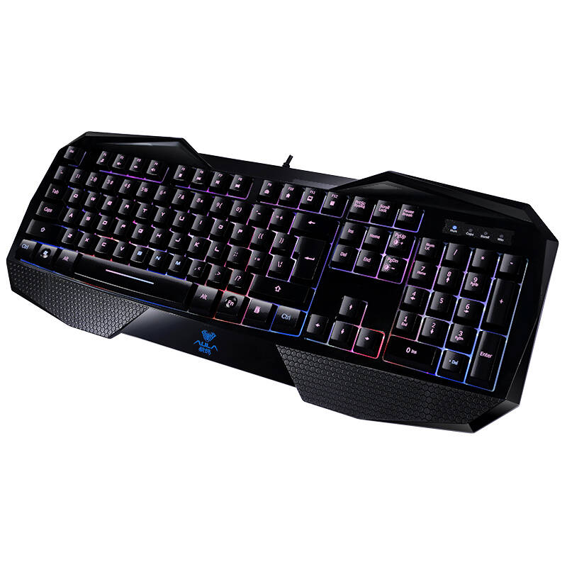 狼蛛(aula)八荒游戏键盘 七彩背光键盘发光黑色版