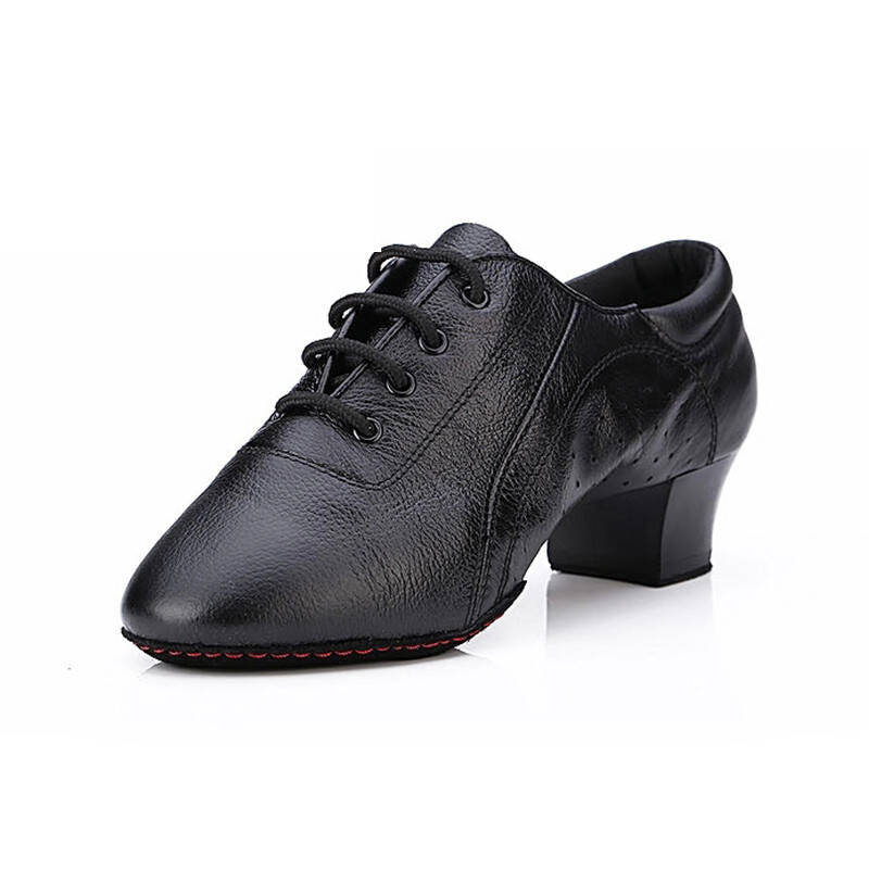 拉丁舞鞋男女式成人真皮交谊摩登广场舞蹈鞋少儿国标跳舞鞋 黑色室内