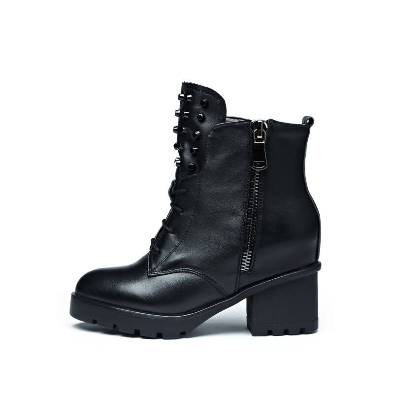 澳伦(aolun) 秋冬马丁靴女英伦风粗跟短靴牛皮高跟短筒女靴子0805