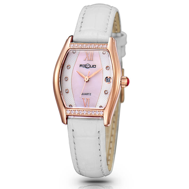 艾诺(ailuo)铂雅系列女表酒桶形时来运转女士手表皮带复古式防水镶钻