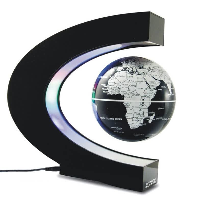 磁悬浮地球仪自动旋转带灯光办公室客厅摆件创意生日礼物 4寸银黑英文