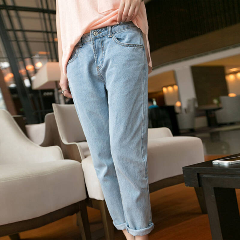 裤女九分裤薄款小脚裤韩版学生休闲哈伦裤子2016夏季新款 蓝色 27码