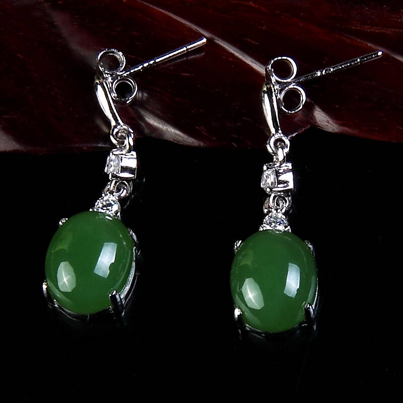 银镶玉和田碧玉耳饰耳环