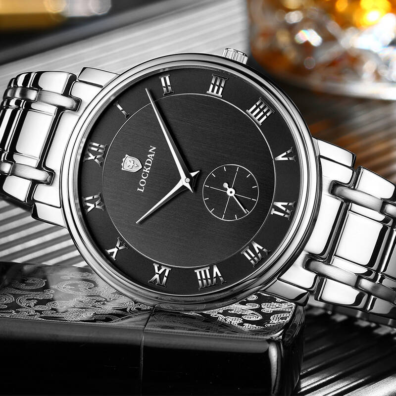 劳卡丹(lockdan)手表男表 超薄时尚男士商务休闲皮带防水钢带石英表