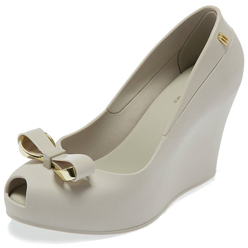 melissa 梅丽莎 女士queen wedge系列米色鱼嘴坡跟蝴蝶结果冻鞋 31624