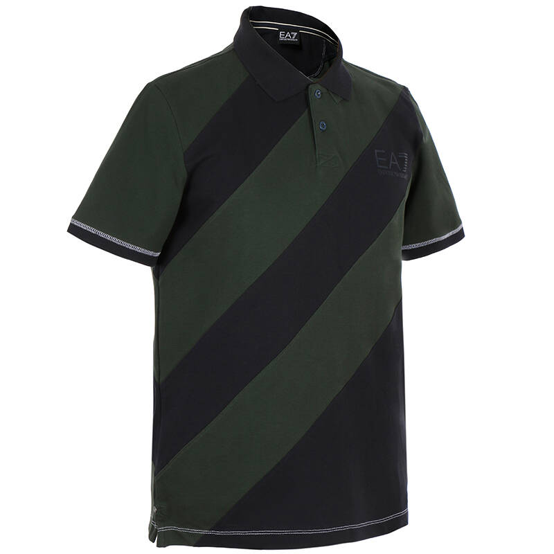 emporio ea7 阿玛尼 男款黑配深绿色棉氨纶短袖polo衫 273940 6p601