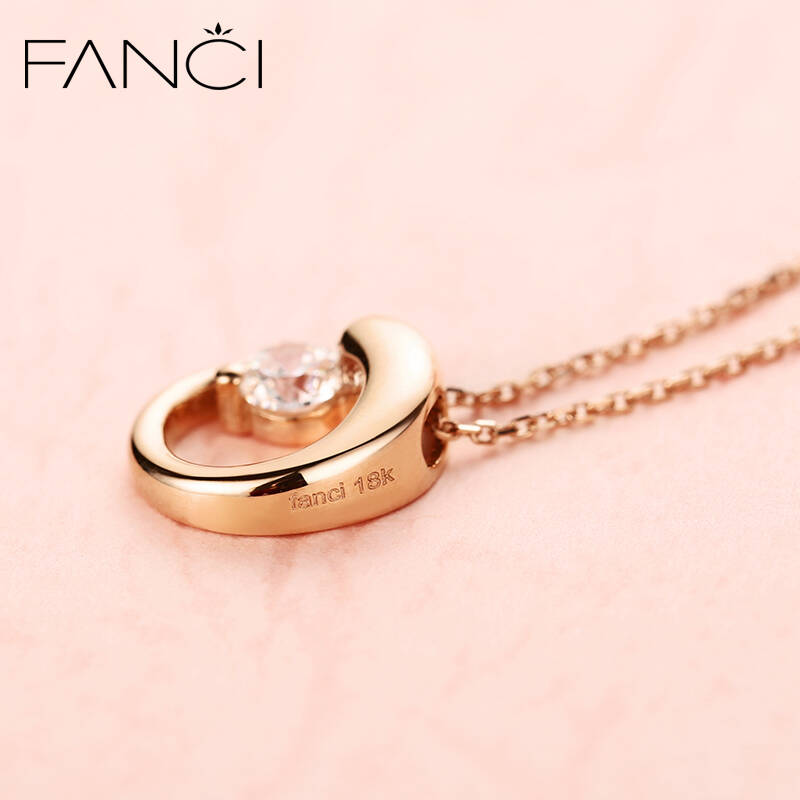 范琦18k金项链 黄金玫瑰金彩金项链女款锁骨链 仿钻石月亮吊坠套链