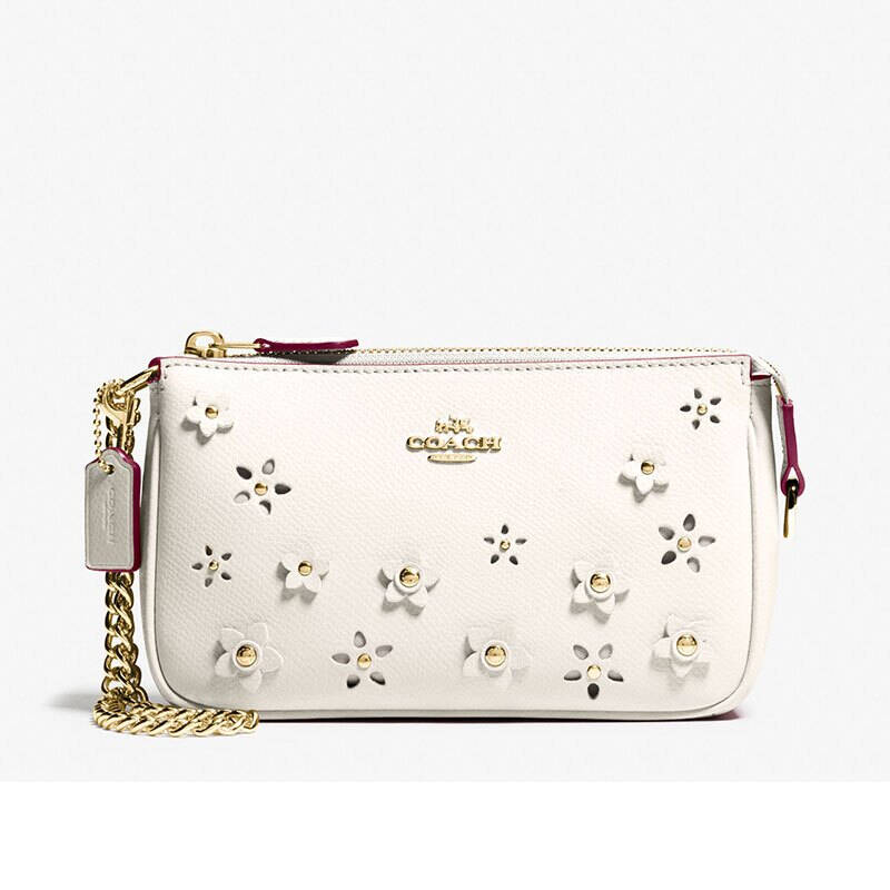 coach蔻驰 女士夏季花朵镂空链条包65471 白色