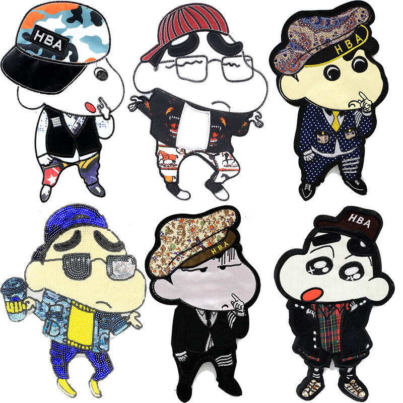 bt132蜡笔小新卡通布贴衣服补丁大号t恤卫衣毛衣胸前后背装饰贴布贴花