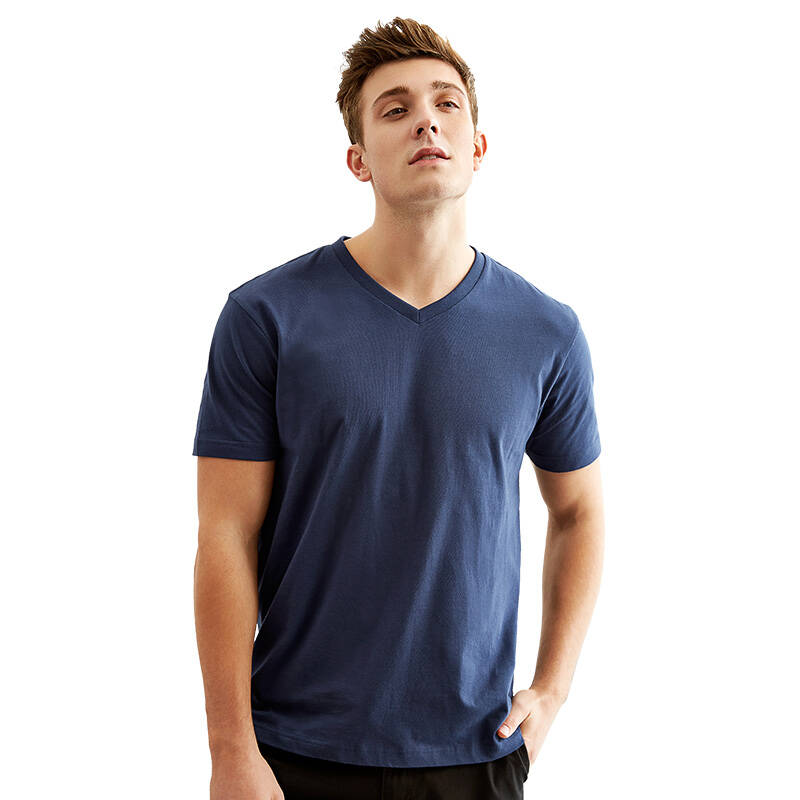 班尼路baleno男装 青年时尚纯色v领短袖t恤 韩版修身纯棉体恤潮 02b中