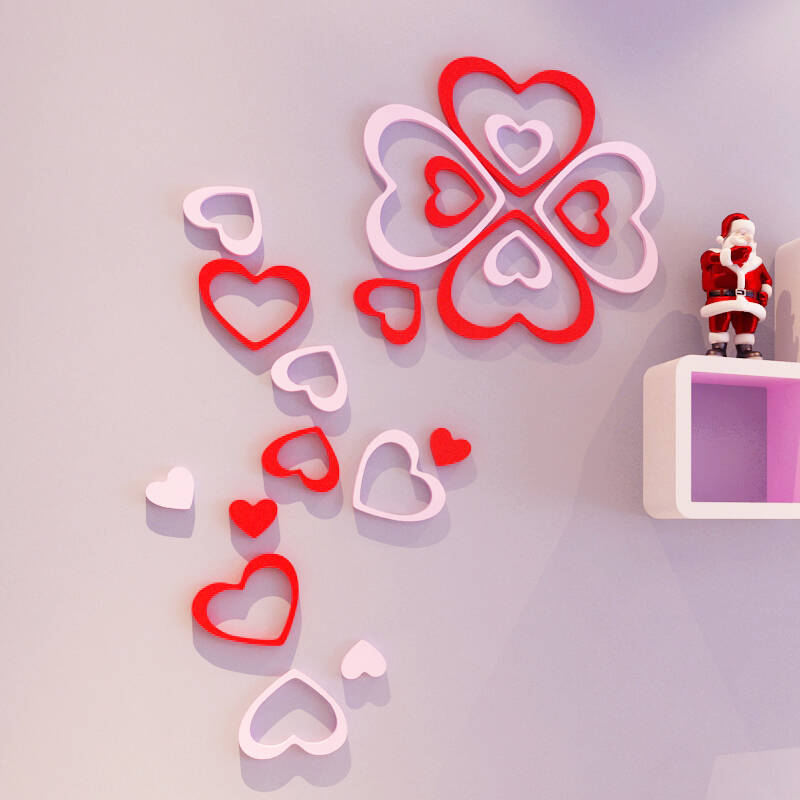 宜尚居 创意浪漫爱心形立体墙贴简约时尚壁饰贴婚房背景墙上装饰墙饰