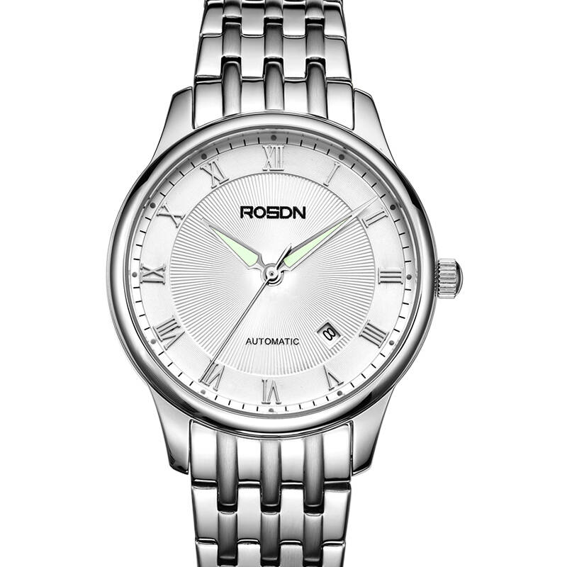 劳士顿(rosdn)男表豁达系列全自动机械表精钢防水单日历商务男士手表