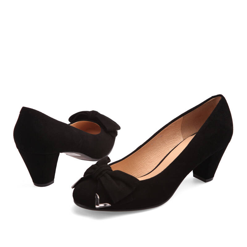 休闲舒适羊绒/牛皮蝴蝶结单鞋浅口高跟女鞋- - 黑色羊绒430103 38