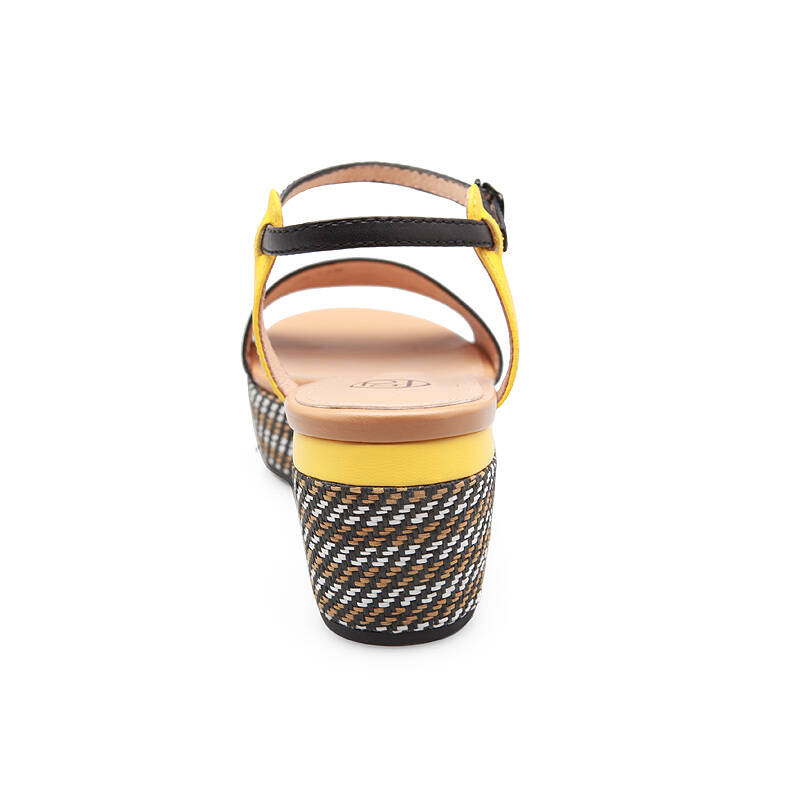 真皮女鞋编织带鞋底松糕跟坡跟凉鞋高跟低帮1600132 黑色羊皮610102