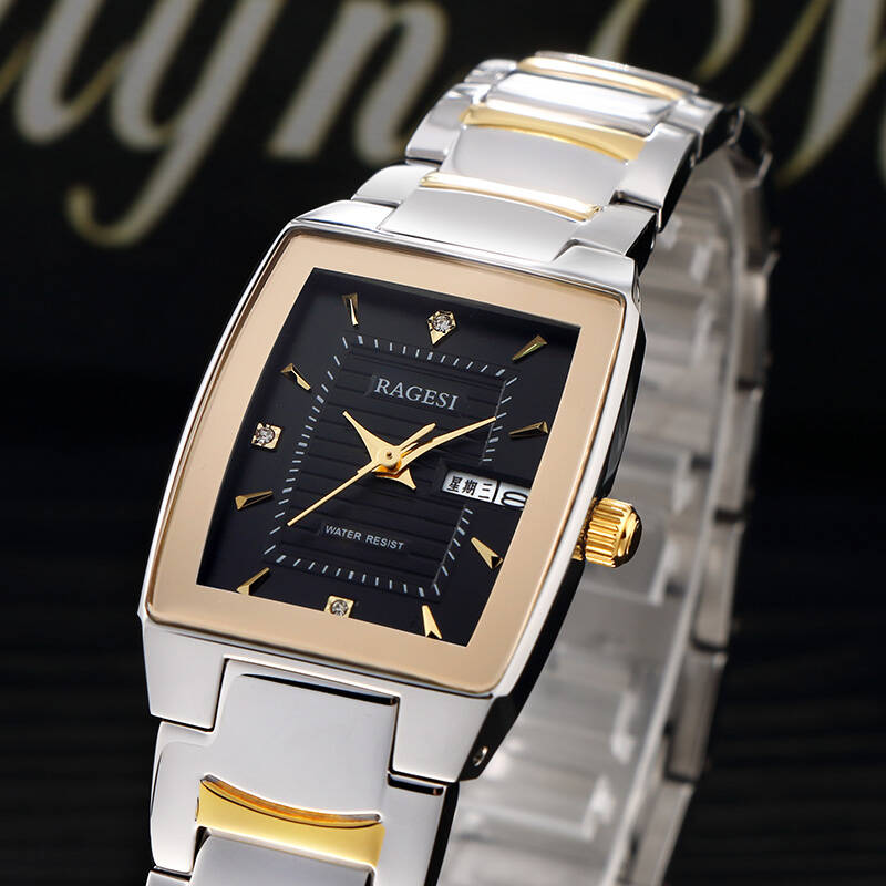 雷格斯(ragesi)手表男士手表女表商务方形日历防水情侣手表一对石英