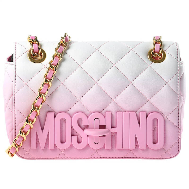 moschino 莫斯奇诺 女士渐变粉色金属链条羊皮手提单肩包 7a