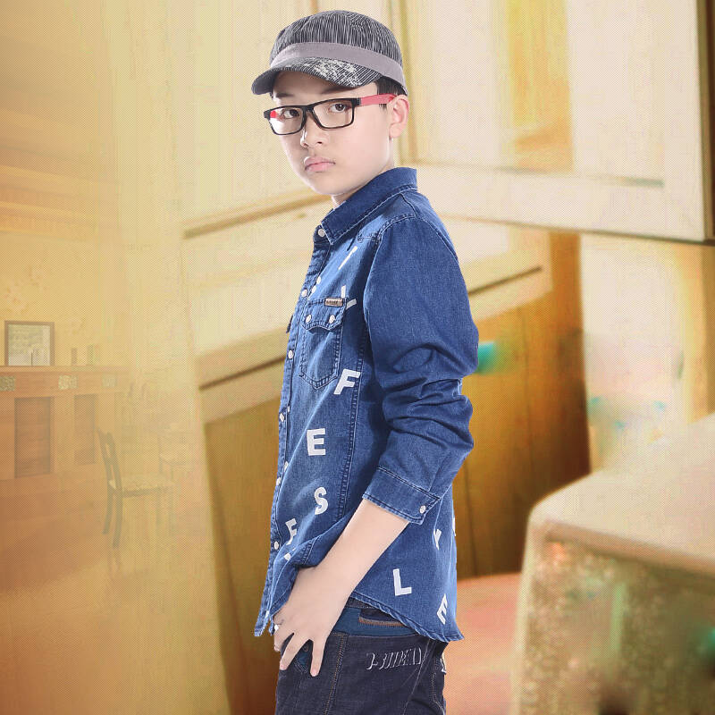 男童装春秋青少年儿童大码衬衣16大童男装12长袖衬衫13男孩15岁17