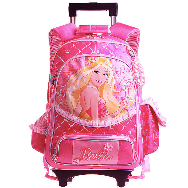 芭比(barbie)拉杆书包可拆卸可水洗送防雨罩正品儿童芭比公主拉杆书包