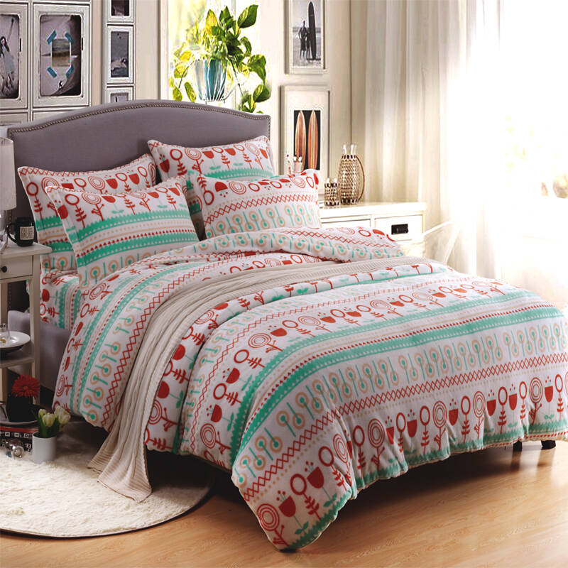 纺颂家居 冬季珊瑚绒四件套加厚保暖法莱绒四件套 情人草 2.
