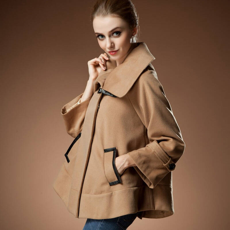 gi 秋冬装韩版气质时尚斗篷式毛呢大衣外套 女 371325 驼色 l