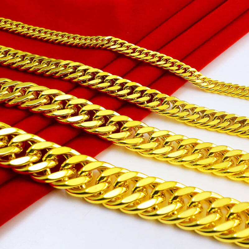 千影珠宝 黄金项链仿金镀金男士女款窄细款老板链坦