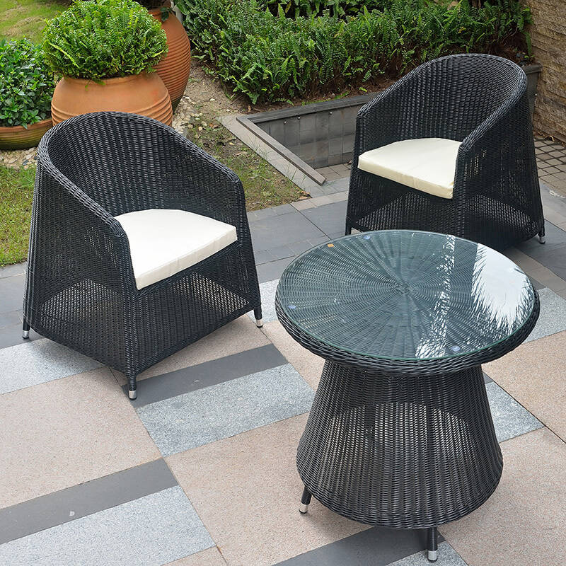 双帝 户外藤编藤椅桌椅组合三件套室外庭院户外家具阳台休闲藤桌椅 圆