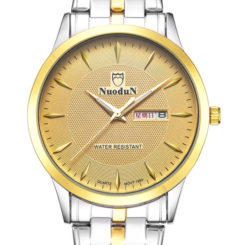 诺顿(nuodun)男士手表商务石英表防水手表时尚男学生手表1960 间金白