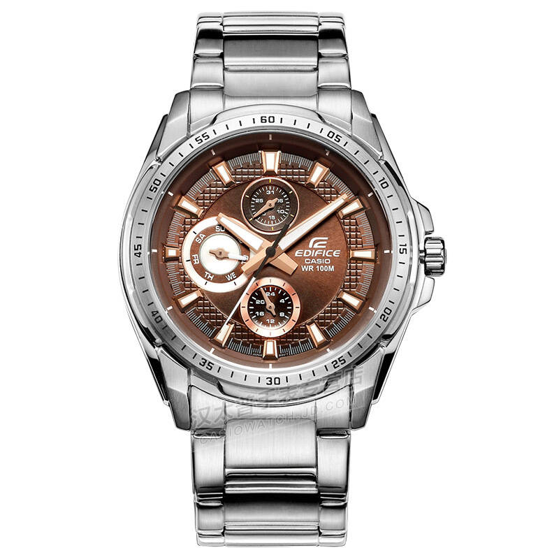 卡西欧(casio)男表 钢带防水运动石英手表 棕盘钢带ef-336d-5a