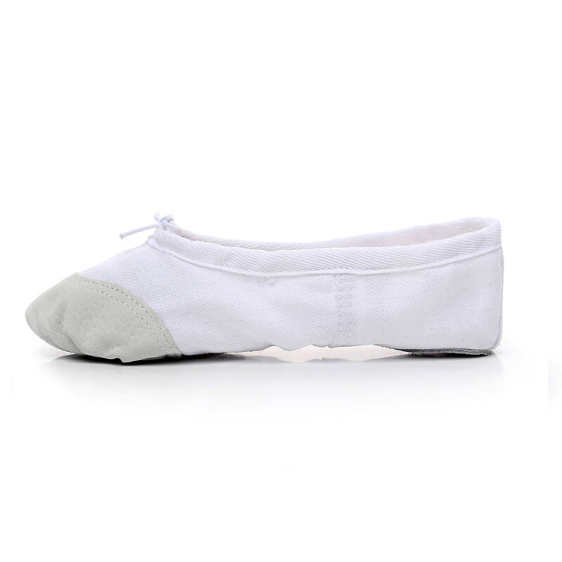 软低练功布鞋体操鞋芭蕾舞蹈鞋猫爪鞋瑜伽鞋大码帆布皮头舞鞋 白色 36