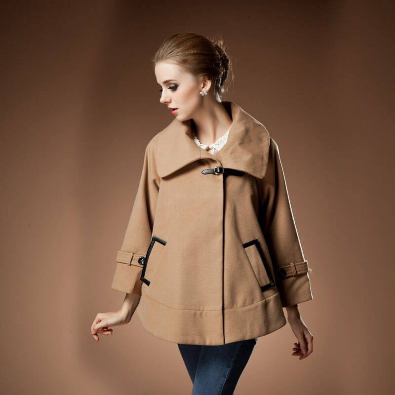 gi 秋冬装韩版气质时尚斗篷式毛呢大衣外套 女 371325 驼色 l