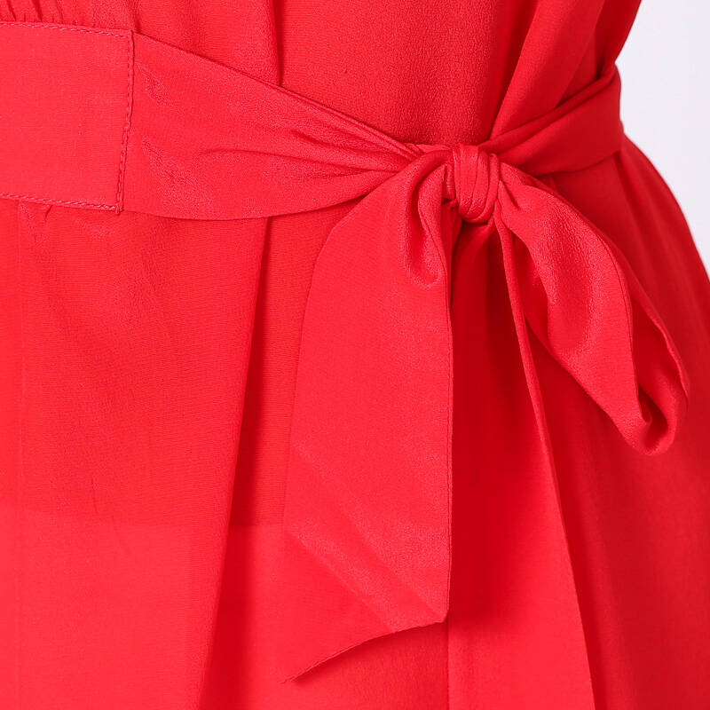 2016夏季新款女装 纯色圆领七分袖带腰带桑蚕丝连衣裙t61d007 红色 xl