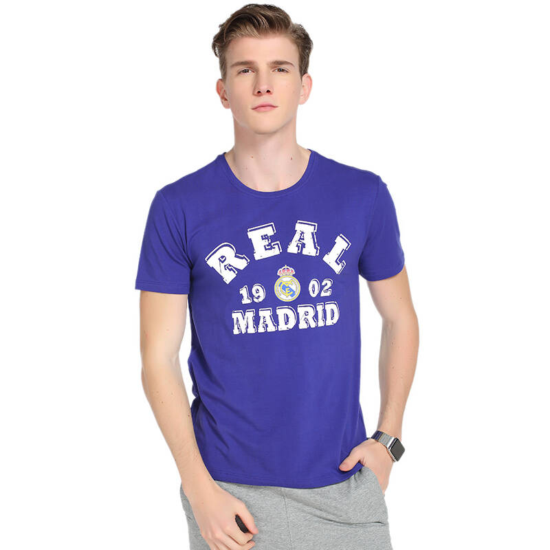 realmadrid 皇家马德里短袖半袖衫t恤男士棉质圆领运动休闲汗衫 深紫
