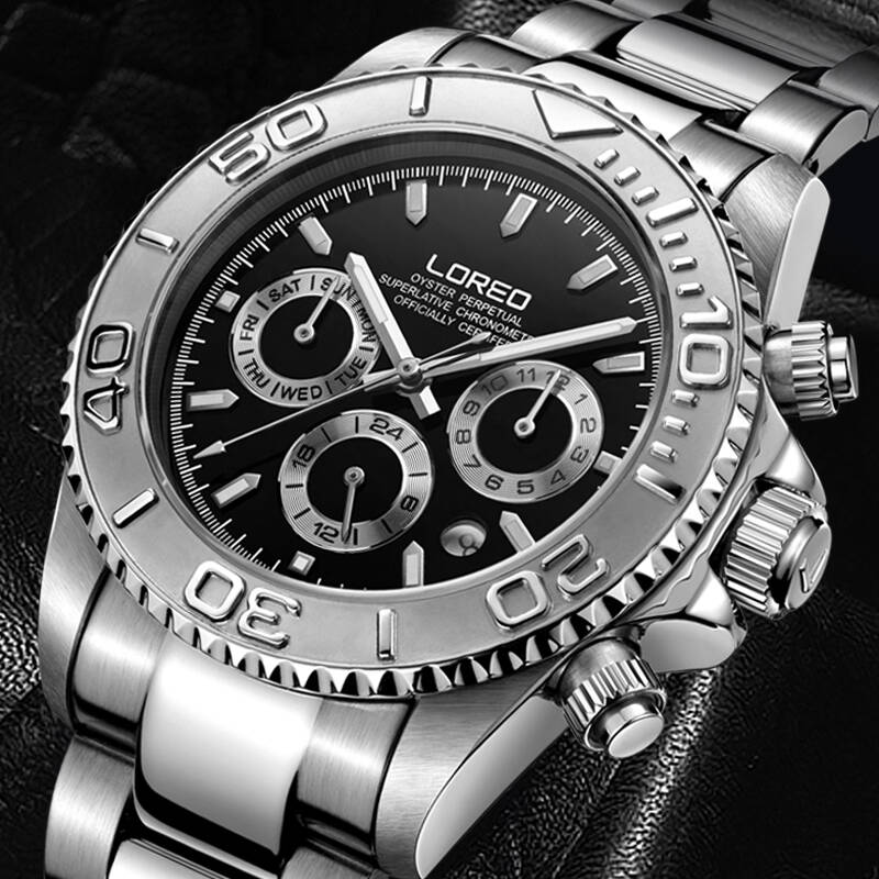 雷力欧(loreo)男士手表商务全自动机械表运动男表钢带多功能手表夜光