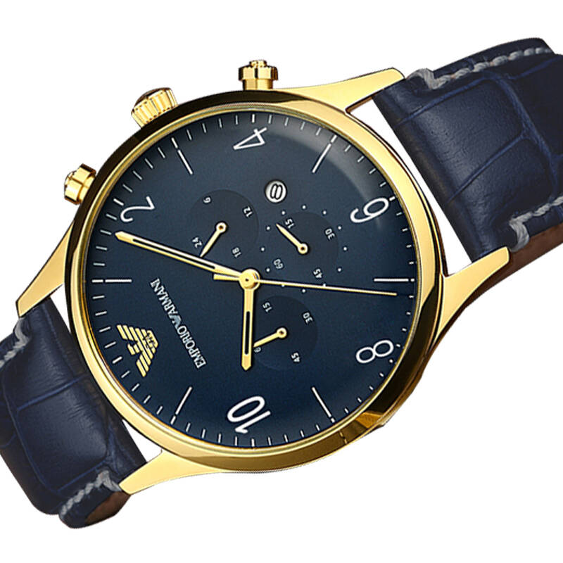 阿玛尼(armani)男表手表 非机械时尚多功能 男款腕表 时尚蓝盘皮带ar