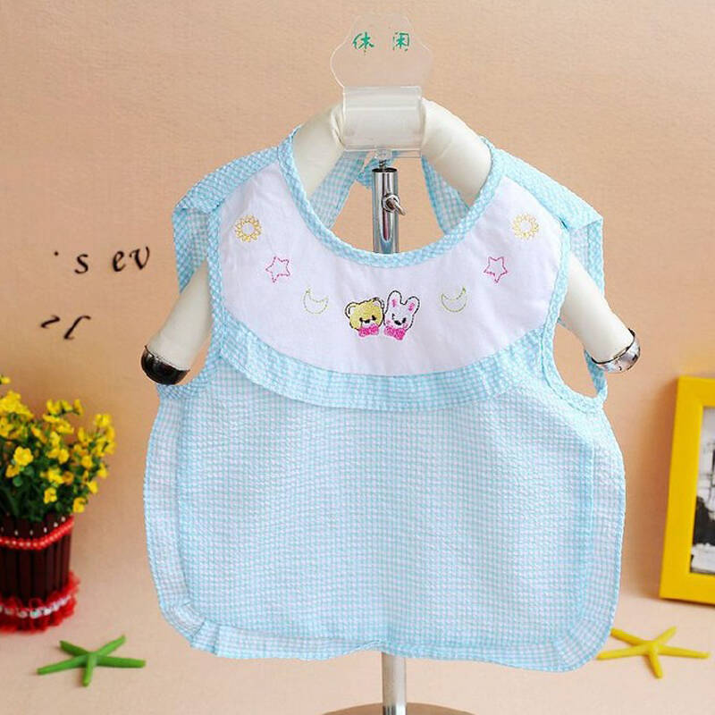 夏季薄款 卡通绣兔大花边儿童围嘴围兜反穿衣 宝宝纯棉防水吃饭兜