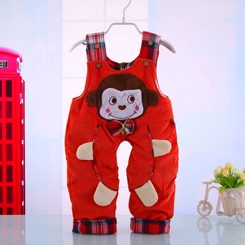 卡通灯芯绒宝宝背带裤 儿童秋冬背带裤长裤婴幼儿宝宝背带裤2046 红色