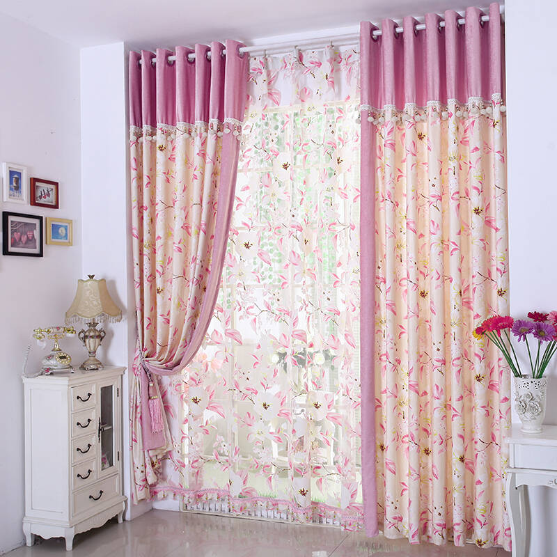 花想容高档雪尼尔纯色拼接印花拼接温馨典雅客厅卧室书房窗帘窗纱