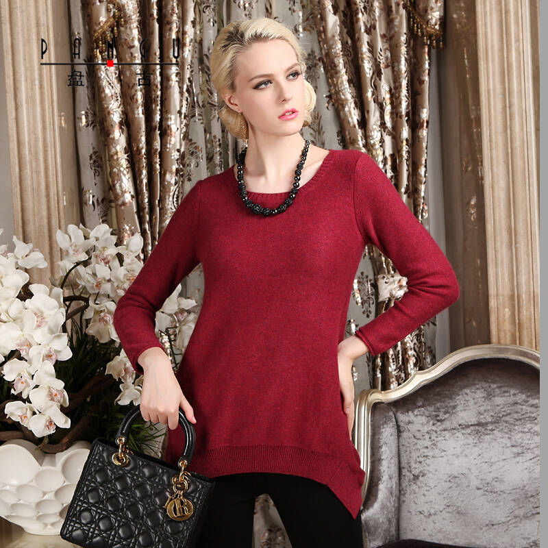 盘古羊绒连衣裙女 秋冬新款毛衣套头羊绒连衣裙韩版修身长款羊绒衫