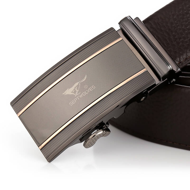 【京东自营 头层牛皮】七匹狼男士皮带 商务休闲自动扣裤带腰带 啡色