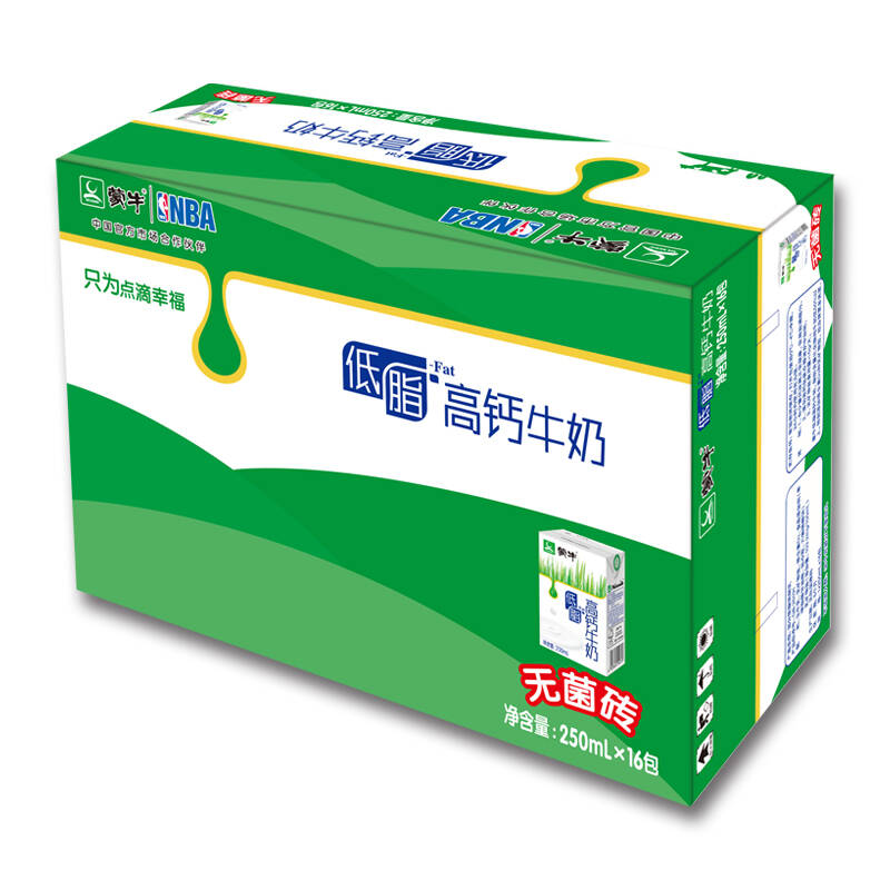 【京東超市】蒙牛 低脂高鈣牛奶 250ml*16 整箱裝