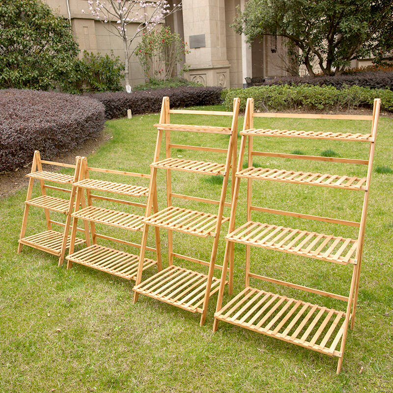 竹易家(bambkin)竹制落地木花架室内多层折叠架子阳台客厅置物架田园