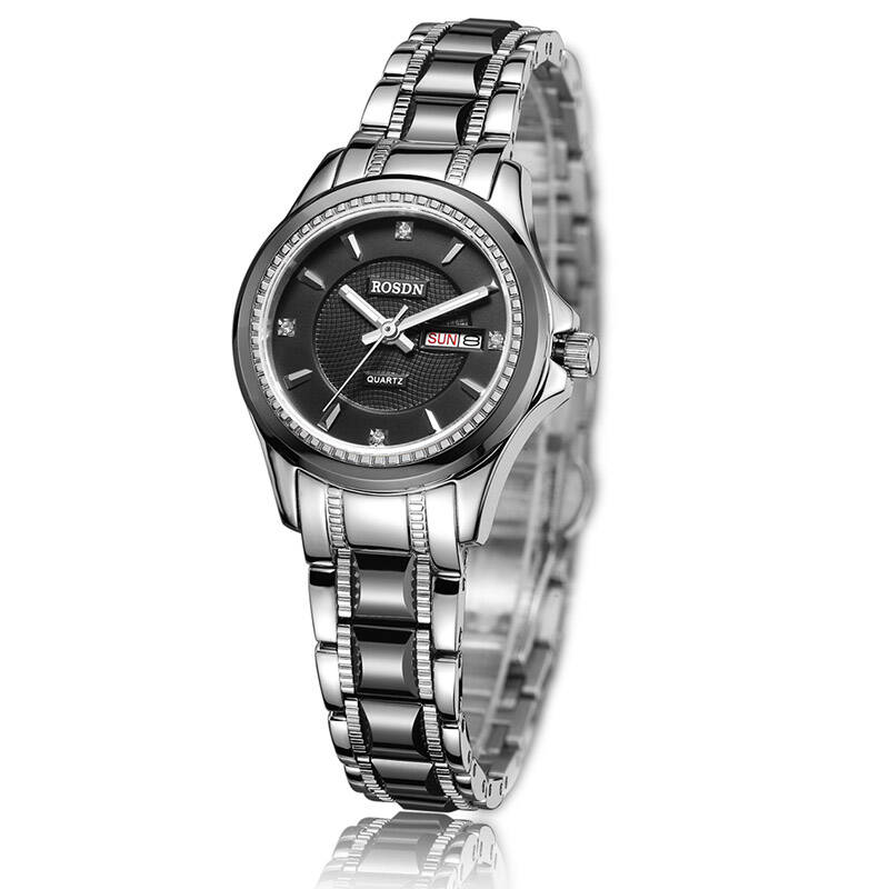 劳士顿(rosdn)手表 女士钢带系列 石英黑盘女表 g3127d-1