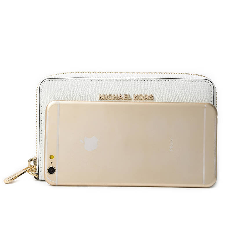 michael kors 迈克·科尔斯 mk 女士白色牛皮拉链手拿包钱包 32h4gtv