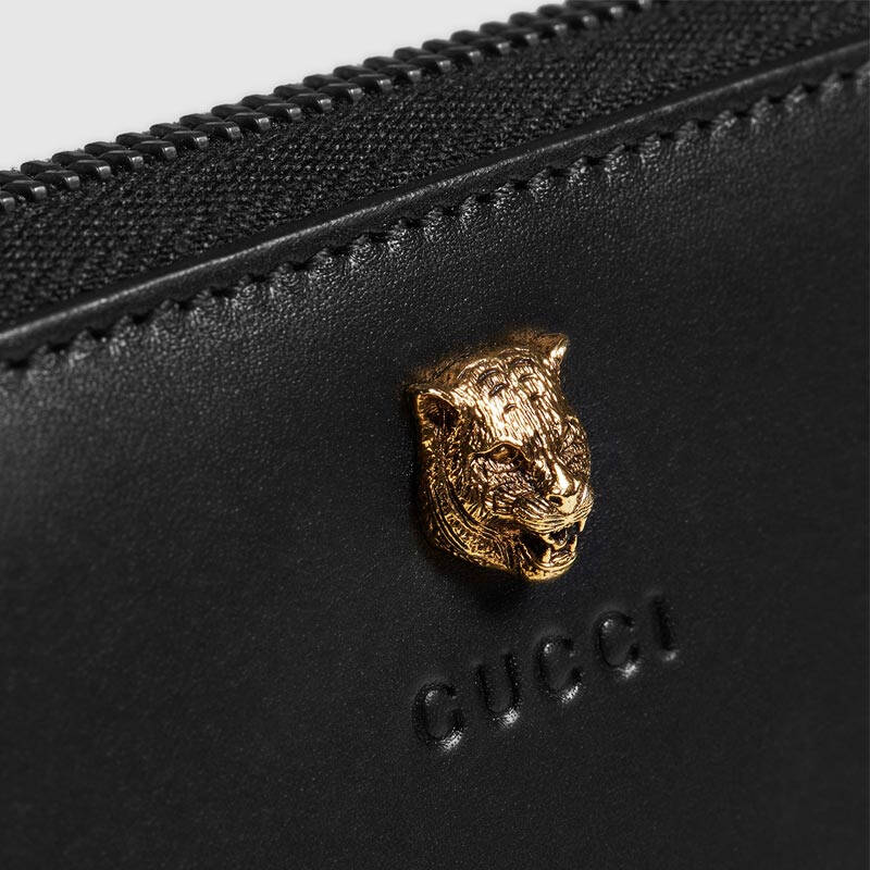 gucci 古驰 黑色全拉链式中性长款虎头钱包 428721 ap00t 1000