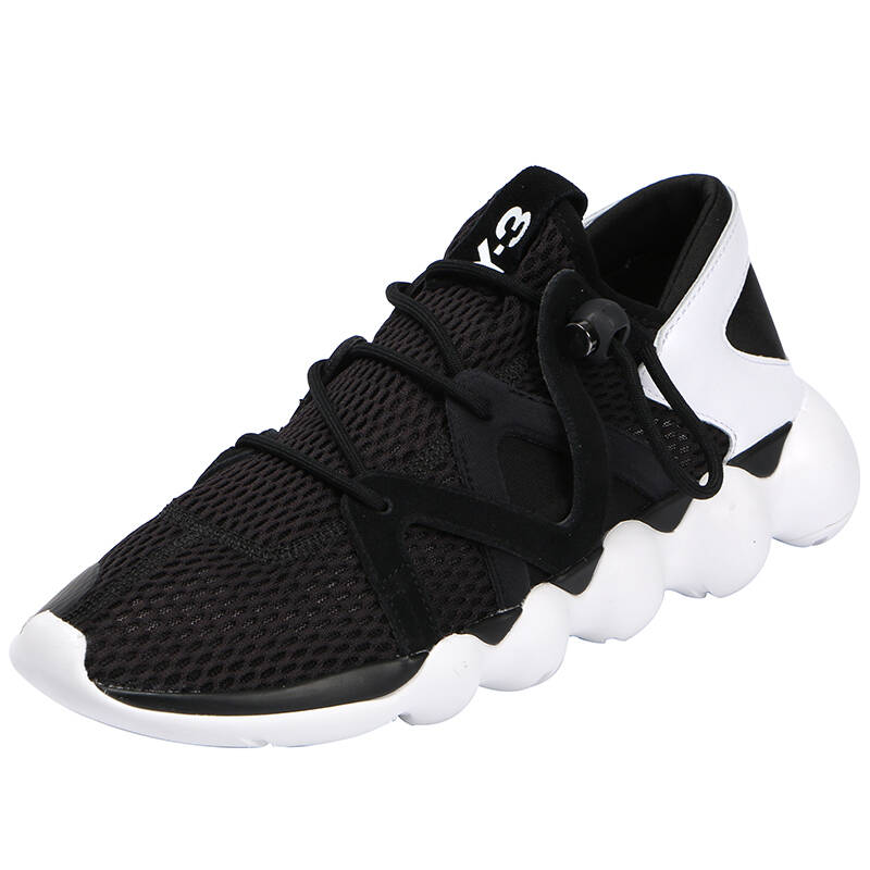 y3 山本耀司 男士黑色织物透气平底系带休闲鞋 aq5547 8.5/42.5码