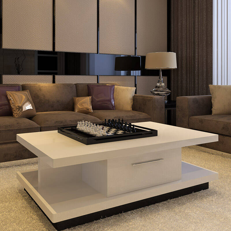 尚享 现代简约小户型功夫茶几 时尚客厅家居白色烤漆储物茶桌