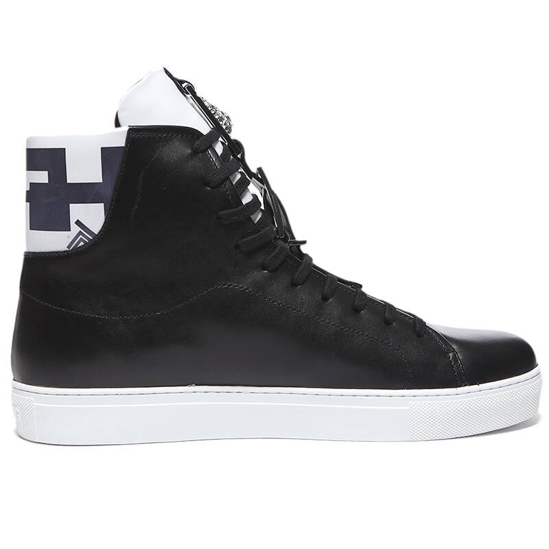 versace versus 范瑟丝 男士黑色牛皮银色狮子装饰系带高帮鞋 fsu454c