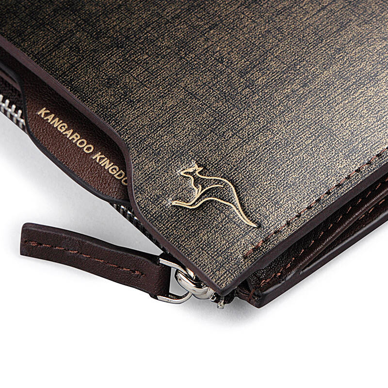 真澳袋鼠 男士钱包 短款 商务男钱夹驾驶证套牛皮夹 金砂色-少量现货